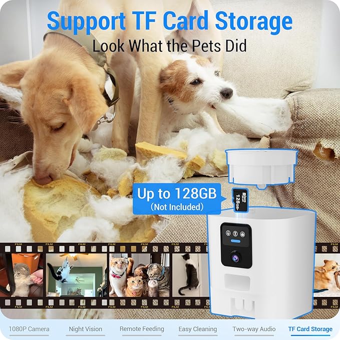 Automatic Cat Feeder with Camera: 5G WiFi Automatic Dog Feeder with Night Vision, 7L Auto Cat Food Dispenser with 1080P Camera for Multiple Pet, Detachable for Easy Clean -29 Cup (ACF100W-B)