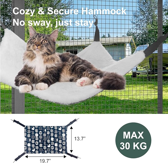 Cat Catio with Tunnel, 4 in 1 Outdoor Cat Enclosure Include 2 Catio and 2 Tunnel, Cats Enclosure with Kitten Hammock and Waterproof Cover, Indoor Outdoor Cats Cage Playground with 2 Door