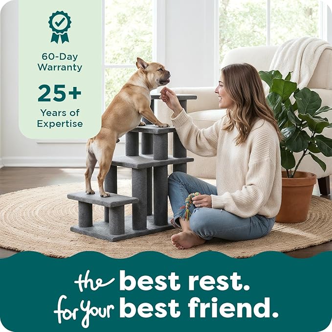 Furhaven Steady Paws Multi-Step Pet Stairs for High Beds & Sofas - Cream, 4-Step
