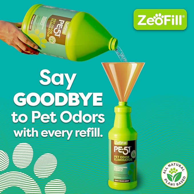 Zeofill® Artificial Turf Cleaner & Pet Odor Eliminator Premium Bundle – 8LBS OdorZorb, 1 Gal PE-51, 32oz PE-51 w/Nozzle – for Turf, Grass, Litter Box – Organic & Natural