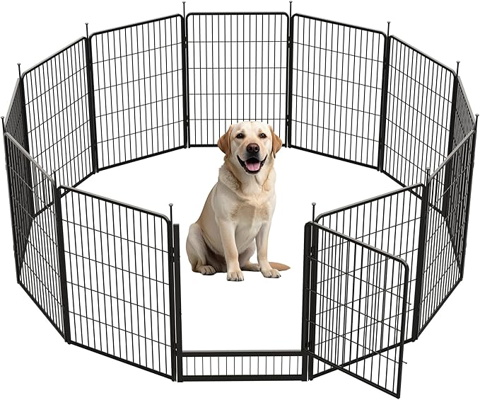 SunsGrove Dog Playpen Outdoor, Heavy Duty 40 Inch 12 Panels Dog Playpen for Medium and Large Dogs, Free and Safe Play Dog Fence Indoor, Black