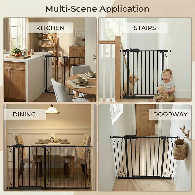 Baby Gates Extra Wide 43.5-48 Inch Wide Large Baby Gate for Stairs Tension Pet Dog Gates Indoor for Doorways No Drilling Pressure Mounted Pet Gates for Kids
