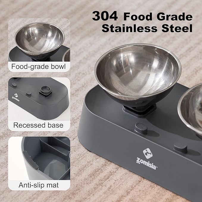 Raised Cat Food and Water Bowls with 3 Height for Indoor Cats, 15° Tilted in Both Ways Elevated Base Anti Vomiting Cat Dishes, Anti Spill for Puppies