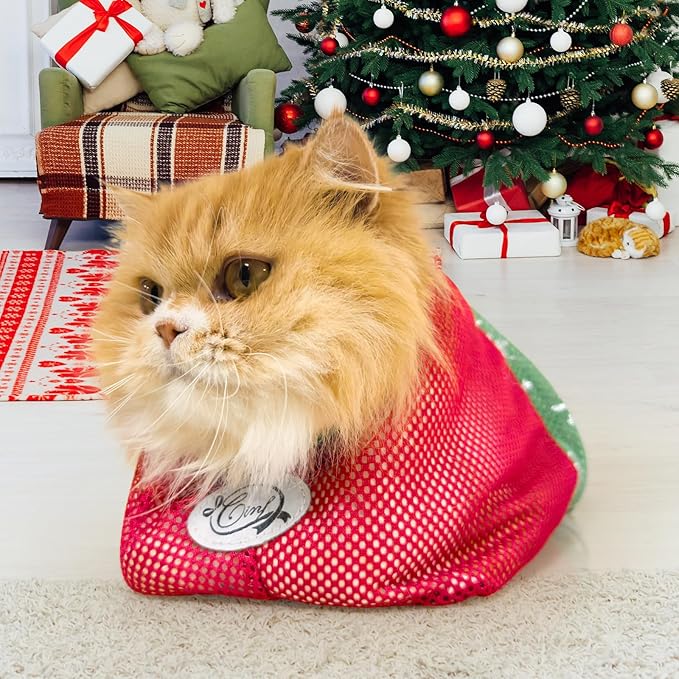 Cinf Cat Bathing Bag(Free Muzzle) Breathable Mesh Anti Scratch Adjustable Cat Grooming Bag for Nail Trimming, Bathing Soft Cat Washing Bag(XMS) L
