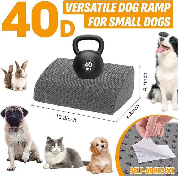 5-Piece Foam Dog Ramp for Indoor Stairs, 40D Dense Non-Slip Pet Ladder with Sticky Pads, Easy Access Solution for Steep Staircase, Small Dogs Cats, Grey