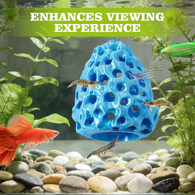 Shrimp Dome Hide, Shrimp Hides for Aquarium, Betta Fish Hideout with Suction Cup, Betta Habitat Tank Ornament Accessories, Aquarium Decor for Small Fish Guppy Hiding Resting (Blue)