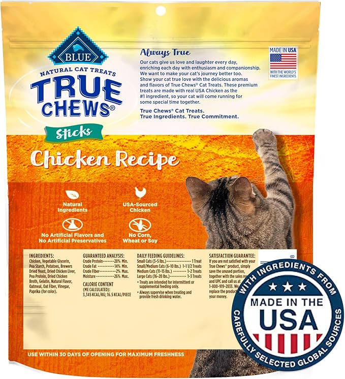 Blue Buffalo True Chews Sticks Natural Cat Treats, Chicken Recipe, Meaty & Savory Treats Made in The USA, 3-oz Bag