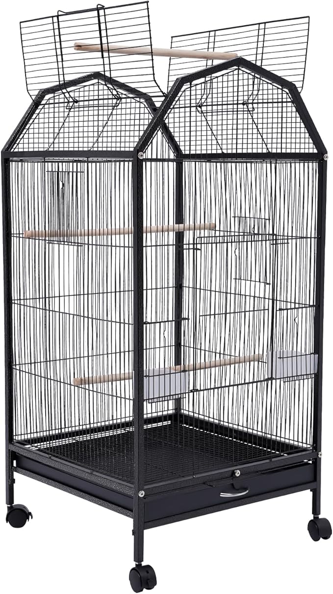 Parakeet Bird Cage with Stand, 39.9-Inch Large Bird Cages with 4 Universal Wheels and 2 Feeding Cups, Finch Bird Pet Bird Flight Cages, 360° Full Hollow Bird Cage for Cockatiel Conure Macaw Budgie