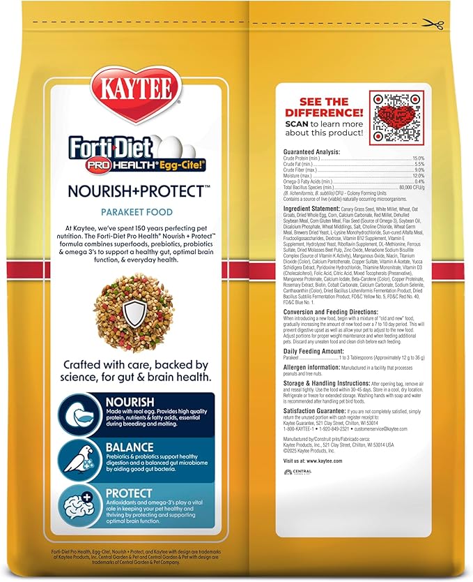 Kaytee Forti-Diet Pro Health Egg-Cite Nourish+Protect Parakeet,Supports Breeding and Molting,Nutrition Backed by Science,Digestive Health,5 pounds,(Pack of 2)
