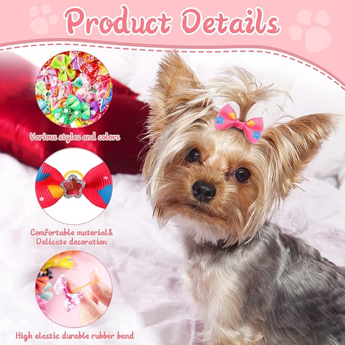 Reginary 300 Pack Dog Bows Grooming Cute Dog Hair Bows Girl with Rubber Bands Small Puppy Bowknots Colorful Hair Accessories for Puppies Pets Gift