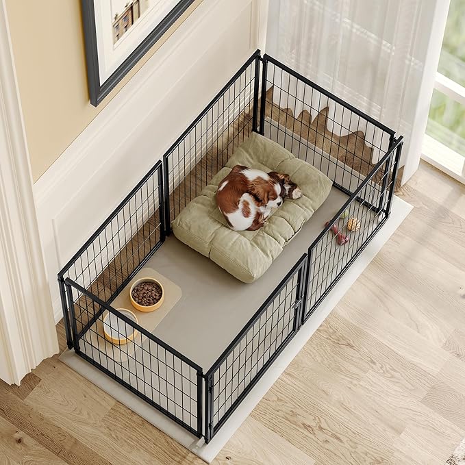 Nyahab 48" Large Dog Cage for Medium Dogs and Puppies, Indoor Metal Kennel Playpen with Removable Top Cover, Heavy-Duty Pet Crate with Adjustable Door, Black