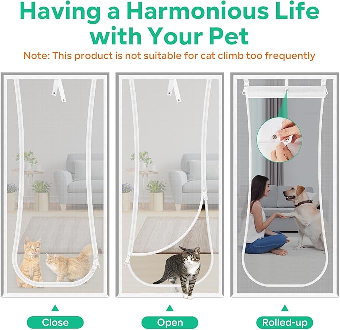 New Reinforced Cat Screen Door, Fits Door Size 34''x 80'' Heavy Duty Pets Proof Screen Door with Bilateral Zipper, Prevent Dogs Cats Running Out from Home, Bedroom,Living Room, Kitchen Patio Door