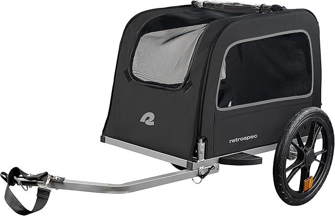 Retrospec Rover Waggin' Pet and Dog Bike Trailer with Weather-Resistant Canopy & Mesh Shield - Foldable Frame, 16in Wheels with Storage Pouch & Internal Safety Leash Supports up to 50 lbs