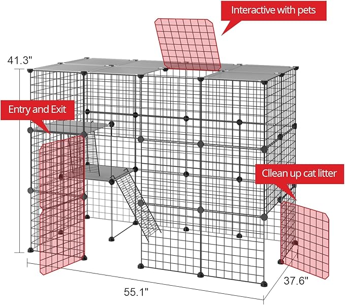 Large Cat Cage Enclosure Cat Playpen Detachable Metal Wire Indoor DIY Kennels Crate Large Exercise Place 2x3x4 Ideal for 1-4 Cats
