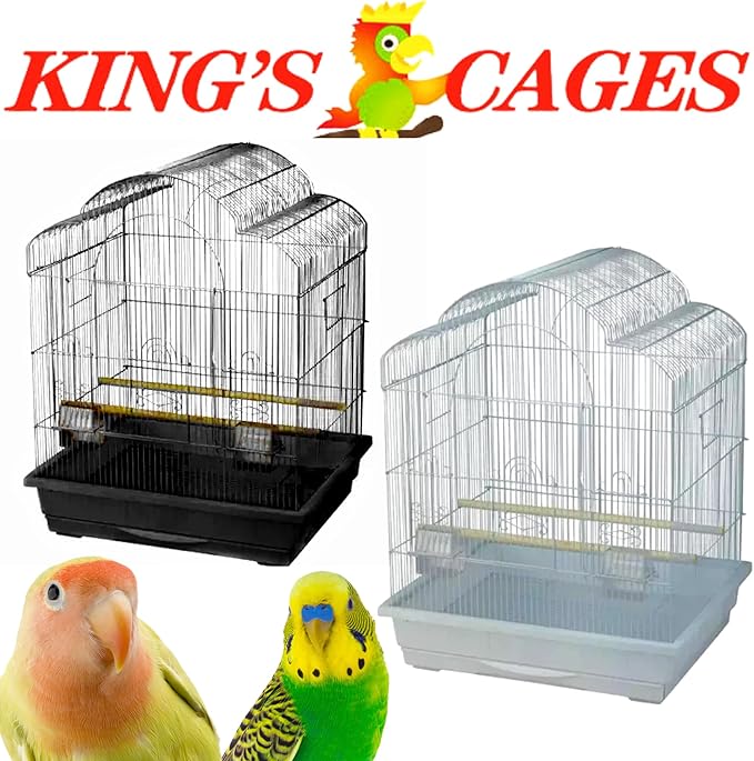 Kings Cages Model ES 2521 T Triple Top Bird Cage 25" x 21" x 30" Powder-Coated Non-Toxic Spacious Cage for Cockatiels Finches Parakeets Canaries and Similar Breeds (Black)