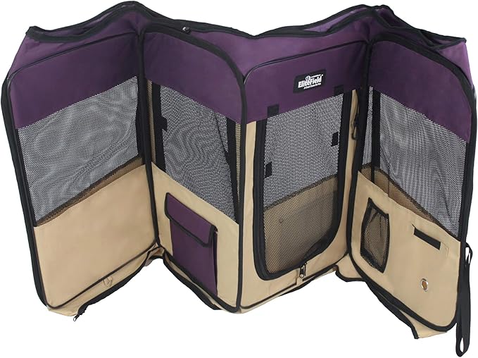 EliteField 2-Door Soft Pet Playpen (2 Year Warranty), Exercise Pen, Multiple Sizes and Colors Available for Dogs, Cats and Other Pets (62" x 62" x 24"H, Purple+Beige)