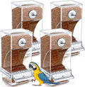 Yaomiao 4 Pcs No Mess Small Bird Feeders Automatic Parakeet Water Dispenser Clear Quail Feeder and Watered Cage Accessories for Small and Medium Parakeet Cockatiel Canary(Seed Feeder,Transparent)