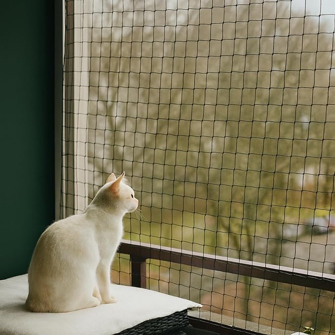 Cat Balcony Net – Transparent Nylon Safety Screen for Balconies, Windows, Patios & Catios; Apartment-Friendly Garden/Deck Netting; Weather-Resistant, Cut-to-Fit; Install Kit Included;（Black）
