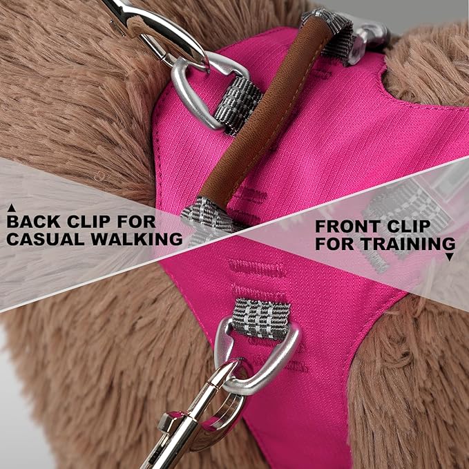 No Pull Dog Harness – Adjustable Reflective Nylon Vest for Small Medium Large Dogs, Escape Proof Training Harness with Leather Control Handle, Lightweight Aluminum Hardware (Hot Pink, M)