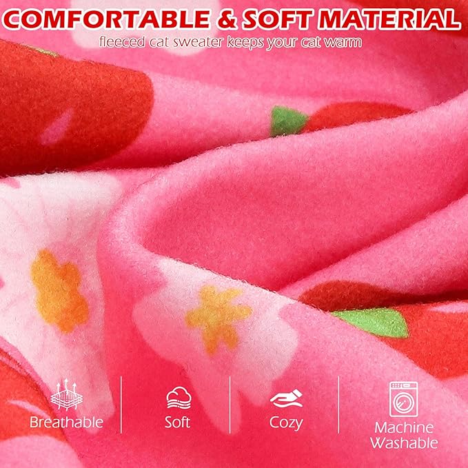 EXPAWLORER Soft Cat Sweater - Sweaters for Cats Only Warm Kitten Clothes, Fall and Winter Pet Coat Pullover Design, Fleece Sweatshirt Clothing Also for Puppy Small Dogs, Strawberry L