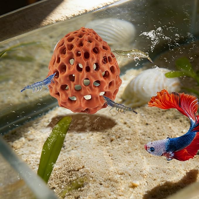Shrimp Dome Hide, Shrimp Hides for Aquarium, Betta Fish Hideout with Suction Cup, Betta Habitat Tank Ornament Accessories, Aquarium Decor for Small Fish Guppy Hiding Resting (Brown)