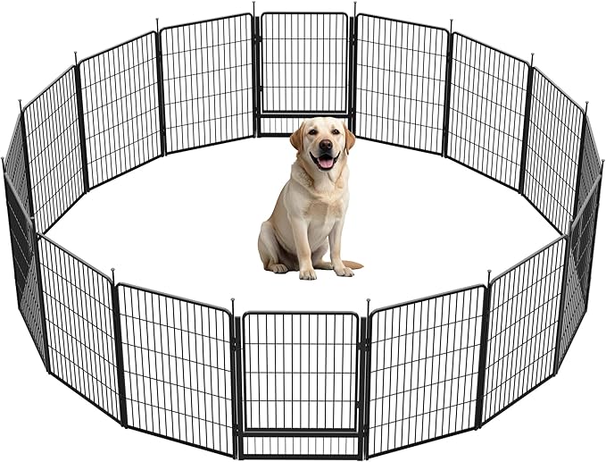 SunsGrove Dog Playpen Outdoor, Heavy Duty 40 Inch 16 Panels Dog Playpen for Medium and Large Dogs, Free and Safe Play Dog Fence Indoor, Black
