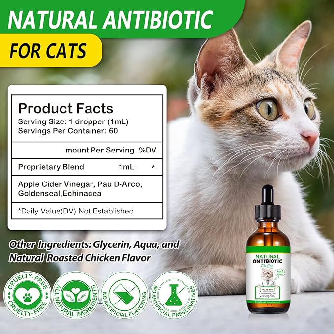 Cat Antibiotics, Antibiotics for Cats, Natural Cat Antibiotics Multivitamin Herbal Supplements 60ml