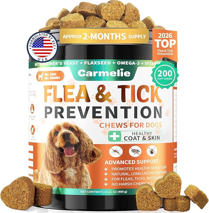 Flea and Tick Prevention for Dogs - 200 Chews Natural Dog Flea and Tick Support, Oral Flea Supplement for All Dogs, Supports Healthy Skin & Coat, Puppy Flea Protection - Chicken Flavor