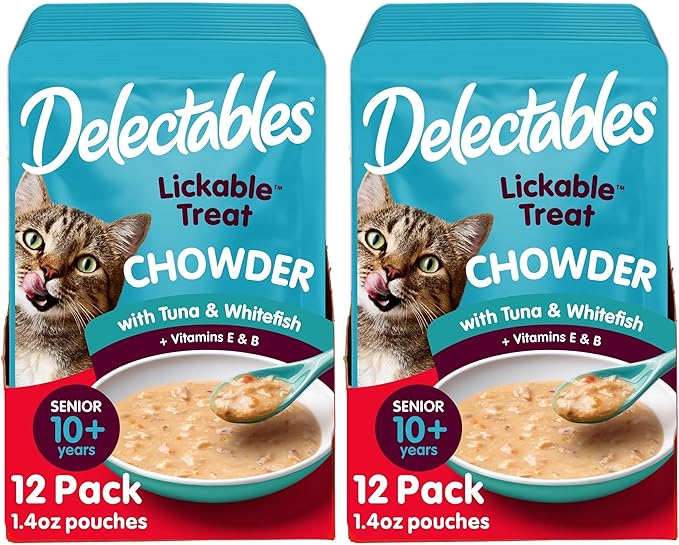 Hartz Delectables Chowder Lickable Wet Cat Treats for Senior Cats,Tuna & Whitefish,1.4 Ounce(Packaging May Vary),(Pack of 24)