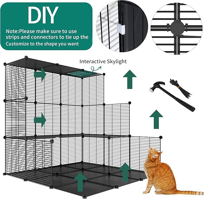 YITAHOME Cat Cage Indoor Cat Enclosures DIY Cat Playpen Metal Kennel with Extra Large Hammock for 1-2 Cats, Ferret, Chinchilla, Rabbit, Small Animals