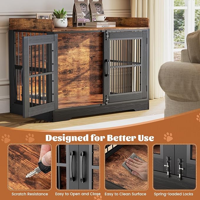 VOPEAK 40" Rustic Dog Crate Furniture, Heavy Duty Dog Cage with Removable Trays for Small Medium Dogs, Dog Crate Dog Kennel Indoor, Chew Resistant Crate for Bedroom Living Room, Rustic Brown