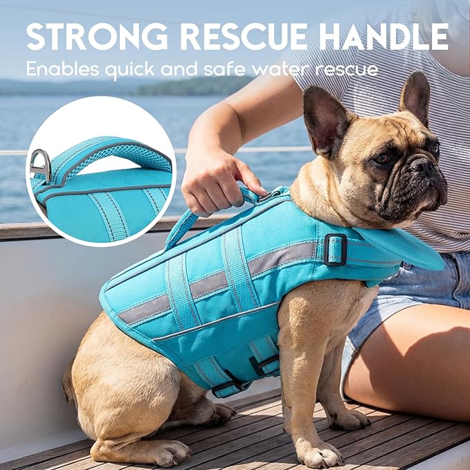 ASENKU Removable Front Float Dog Life Jacket, High Buoyancy Dog Life Vest with Reflective Strips & Rescue Handle for Swimming & Boating, Adjustable Life Jacket for Dogs(Blue L)