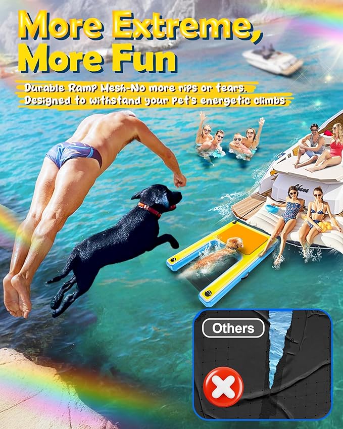 Inflatable Dog Pool Water Ramp – 60"x40" Extra Large Boat Ramp for Dogs Up to 240 lbs, Non-Slip EVA Foam Inflatable Dock Floating Platform, Pool Floats Platform for Lakes, Boats& Oceans