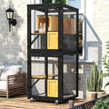 4 Tiers Catio Outdoor Cat Enclosure, Indoor Cats House with 4 Wheels, Cat Enclosure Window Access with Removable Floor, Upgraded Resting Box, Waterproof Roof, Wooden Indoor Pet Cage, Black