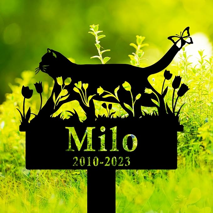 Custom Cat Memorial Stake, Personalized Cat Grave Marker Outdoor, Cat Memorial Garden Stake, Custom Flowers Cat Memorial Plaque, Cat Tombstone Marker Customized Cat Memorial Gift