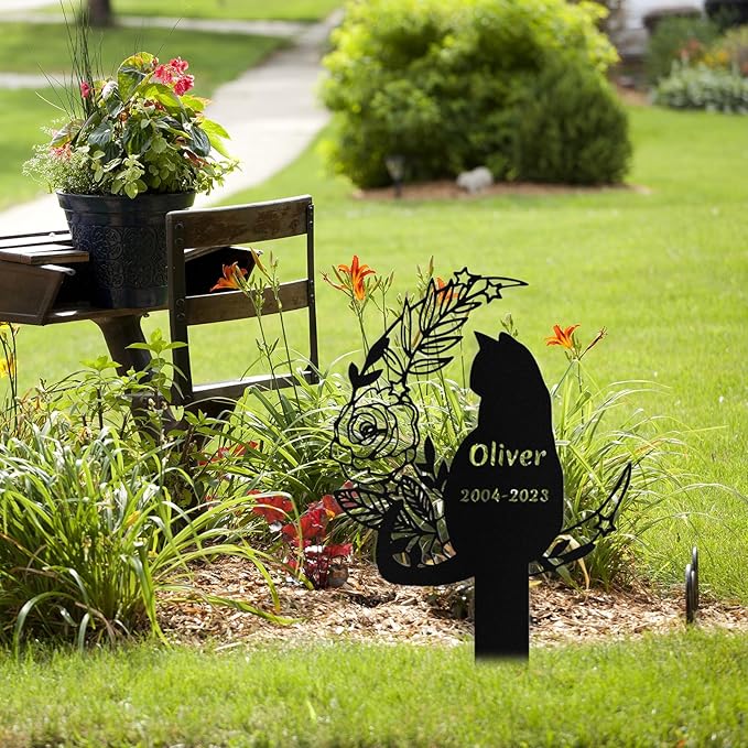 Custom Cat Grave Marker Outdoor, Personalized Metal Cat Memorial Grave Stake with Name and Date, Outdoor Waterrproof Cats Memorial Plaque