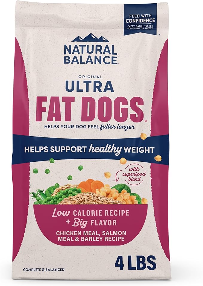 Natural Balance Original Ultra Fat Dogs Chicken Meal, Salmon Meal & Barley Recipe Adult Dry Dog Food, 4 lbs.