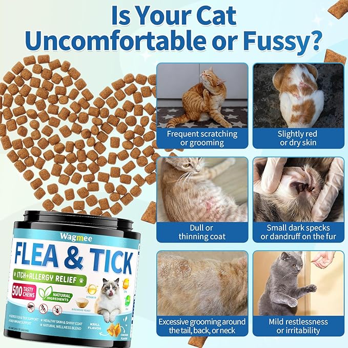 Natural Cat Flea Treatment Chewables & Flea and Tick Prevention for Dog and Cat, Supports Healthy Skin & Coat - Oral Supplement for All Breeds & Ages - Chicken