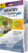 Sentry Fiproguard for Cats, Flea and Tick Prevention for Cats (1.5 Pounds and Over), Includes 6 Month Supply of Topical Flea Treatments