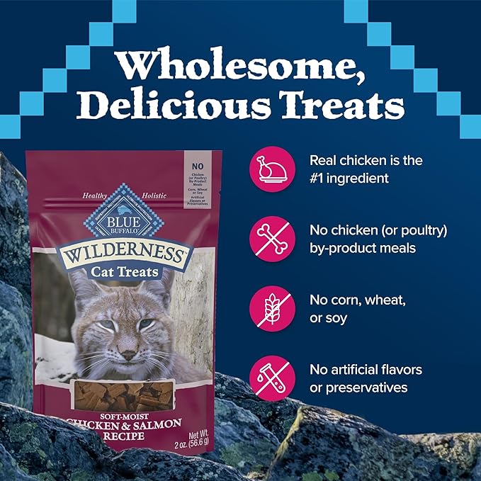 Blue Buffalo Wilderness Grain Free Soft-Moist Chicken & Salmon Cat Treats,2-oz. Bag,(Pack of 2)