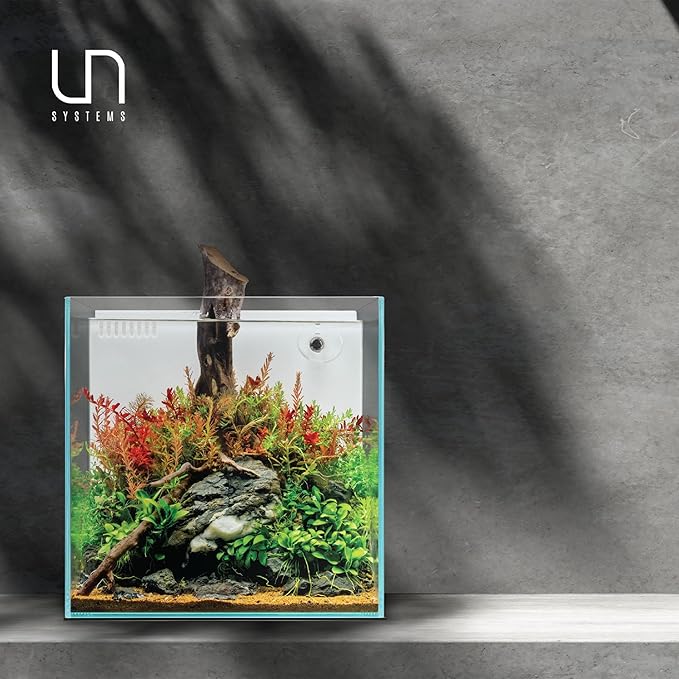 Ultum Nature Systems Rimless All in One Aquarium - Cube Fish Tank, Freshwater AIO Aquarium, Rimless Fish Tank w/Triple-Chamber Filter & White Background - 7 Gallon - 11.81" x 11.81" x 11.81" - 30A