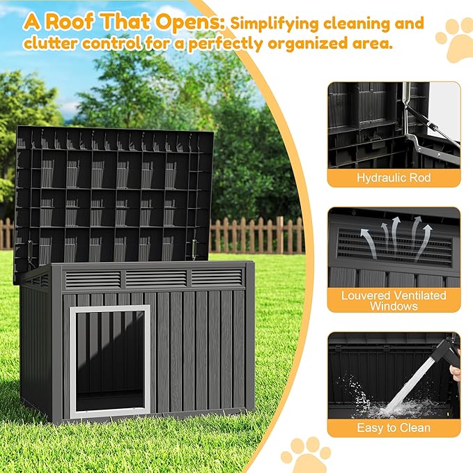 Fancyango Large Dog House for Indoor & Outdoor - Weatherproof & Removable Roof, Fits Small to Large Dogs (42.8" L x 33" W x 31.5" H) - Black