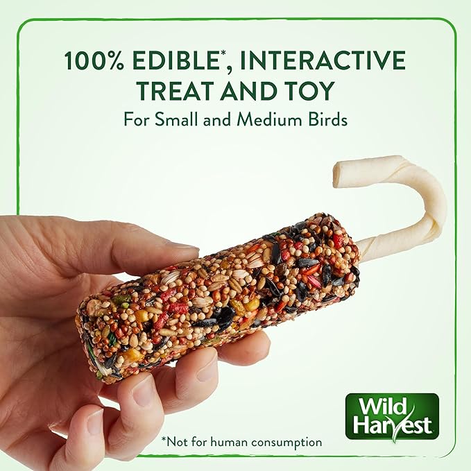 Wild Harvest Treat Stick with Tough Core for Small and Medium Birds, 1 oz Count, 100% Edible Interactive Treat and Toy Made with Rawhide Prepared Especially for Birds (Pack of 6)