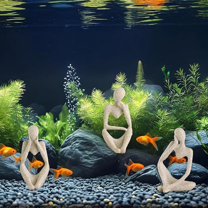 Fish Aquarium Decor Ornaments Minimalist Sandstone Thinker Statue Fish Tank Decorations Small Accessories Resin Abstract Home Decor Fish Toy for Betta Cichlid Goldfish Shrimps Hermit Crabs Turtle