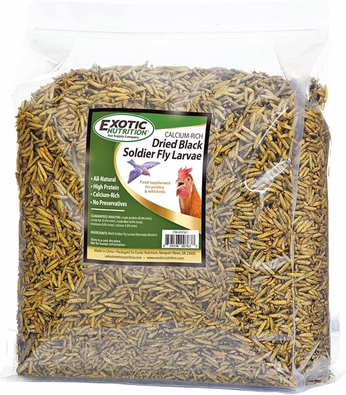 Exotic Nutrition 10 LB Bulk Dried Black Soldier Fly Larvae - High-Calcium Insect Treat - Chickens, Wild Birds, Bluebirds