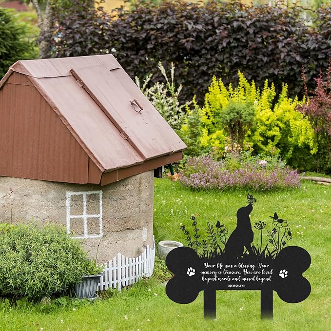 Pet Grave Markers Dog, Metal Dog Memorial Garden Markers Decorations for Cemetery, Pets Waterproof Grave Stakes Plaque Pet Headstone Garden Memorial Graves(13.4 x 12 in)
