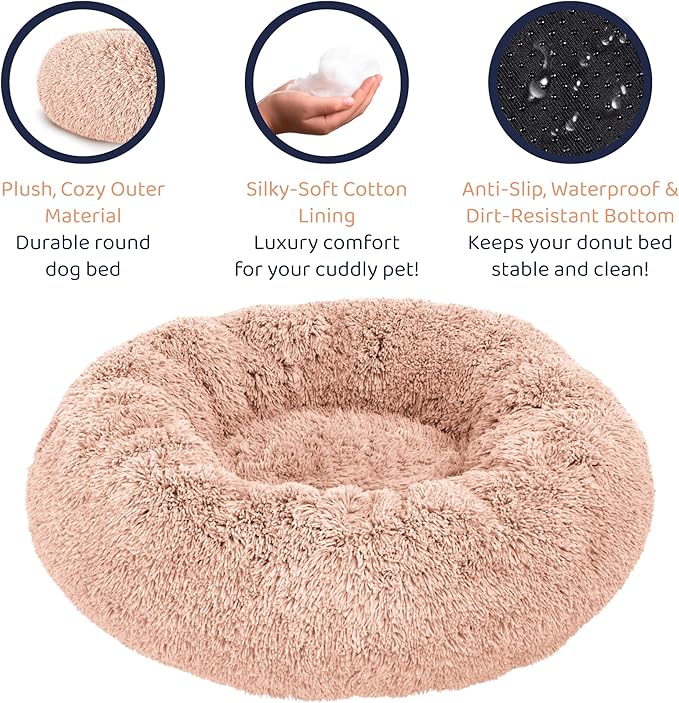 Donut Dog Bed - Premium Comfort for Anxiety Relief - Fluffy & Calming Design with Ultra-Plush Support | Cozy Round Dog Bed with Super Soft Circle Style (Pink, Medium)