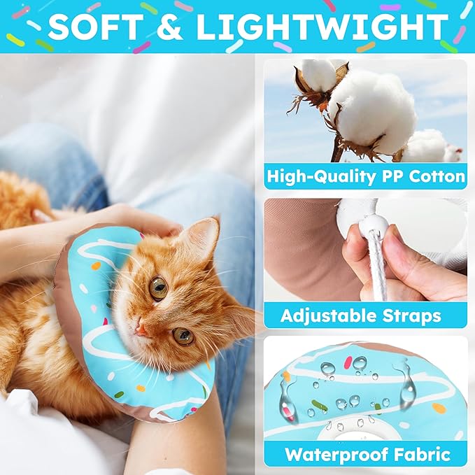 Cat Cone Collar Soft, Waterproof Cat Recovery Collars Spay Cones to Stop Licking Cute Donut E Collar After Surgery Anti-Lick Wound Healing Safety Elizabethan Collar for Kittens (Donut Blue, Large)