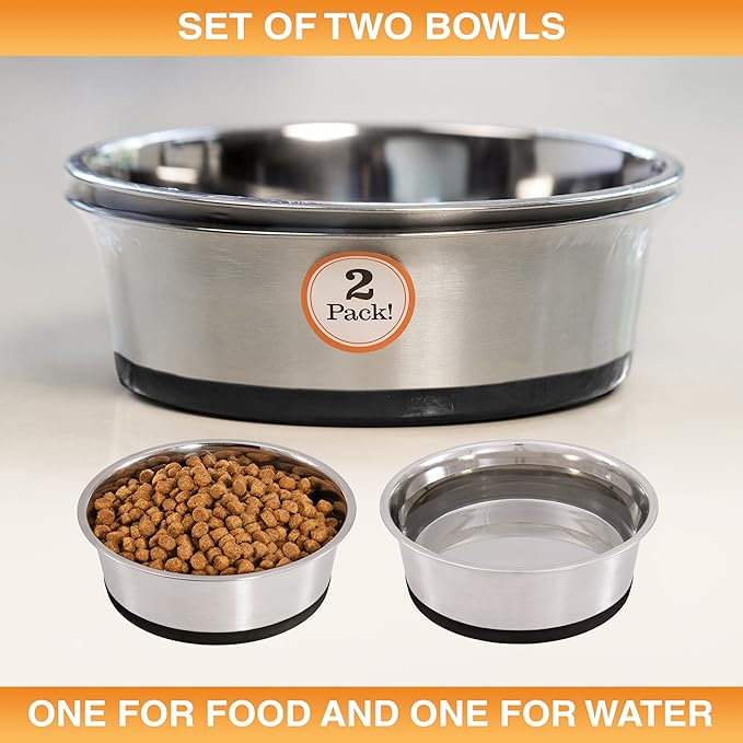 Neater Pet Brands Stainless Steel Dog Bowls with Non-Slip Rubber Bottom – 3 Cup (24 oz), Black - Set of 2 Heavy Duty Metal Dog Bowls, Dishwasher Safe, Food or Water Bowl, Ideal for Small & Medium Dogs