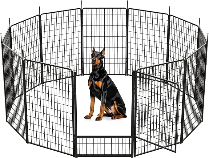 SunsGrove Dog Playpen with Wider Door, Heavy Duty Dog Pen, Anti Rust Dog Fence, Easy Insert into Soil, Pet Playpen for Yard RV Camping (50 inch, 12 Panels)